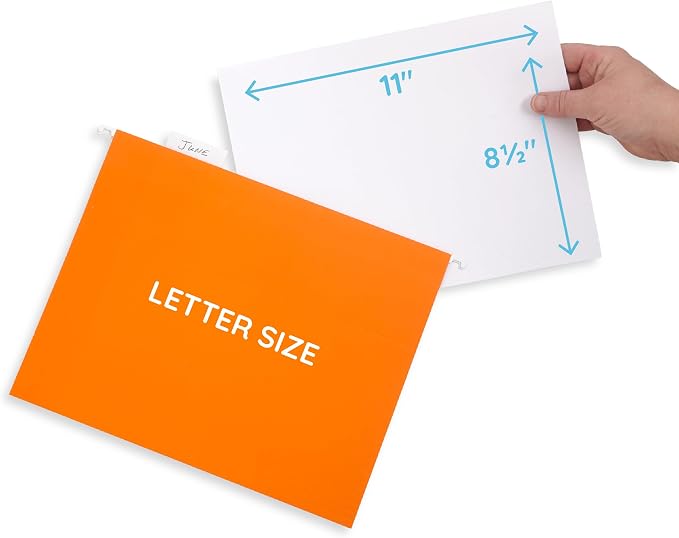 Blue Summit Hanging File Folders, Letter Size, Orange, Great for Organizing and Easy File Storage, 50 Per Box | Reinforced letter size, 1/5 cut tabs, plastic tabs and inserts included, for filing cabinet, home, and office - Image 4