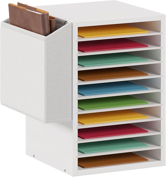 Unionly 10Tier Adjustable Mail Sorter,Wood Paper Organizer for Class,Office | Office Mailbox with name slot,Literature Organizer with side pocket,Wooden File Storage Organizer for school,classroom,office by Unionly
