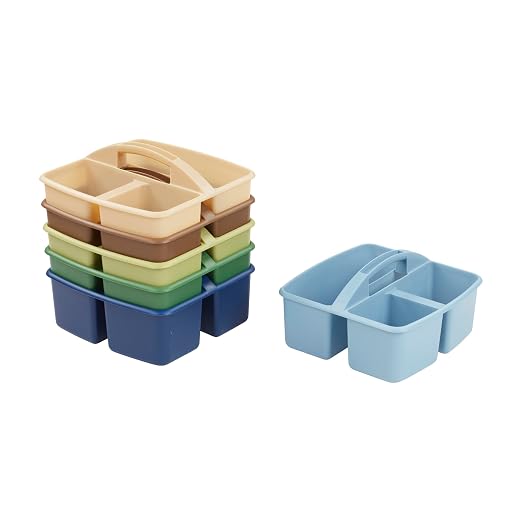 ECR4Kids 3-Compartment Small Plastic Caddy, Multipurpose Organization, Earthtone, 6-Pack by ECR4Kids