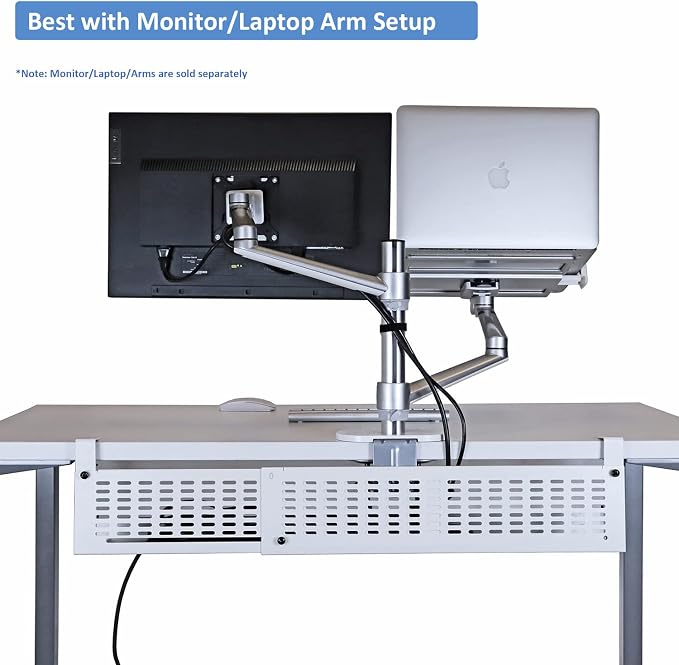 AEONS Under Desk Cable Management Tray Kit - Horizontal Adjustable up tp 41” Desk Organizer Removable C Clamp Mount Reversiable Computer Cord Raceway and Modesty Panel for Large Table, White/Beige - Image 5