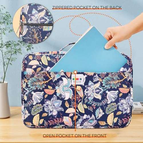 JAKAGO 480 Slots Colored Pencil Case Extra Large Capacity Pen Holder for Artist Painter Zipper Organizer Bag for Marker Highlighter Storage Case for Office Sketch Travel Supplies (Retro Flower) - Image 4