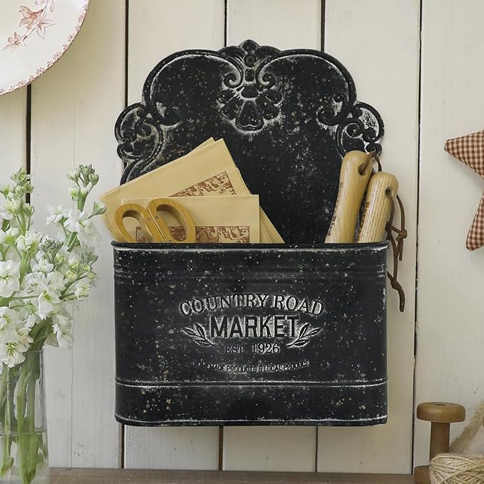 Metal Hanging Storage Baskets Wall Baskets for Mail, Files,Flowers, Books & Accessories, Wall-Mounted Organizer for Entryway, Kitchen, Office, French Farmhouse Decor (Black) by Unknown
