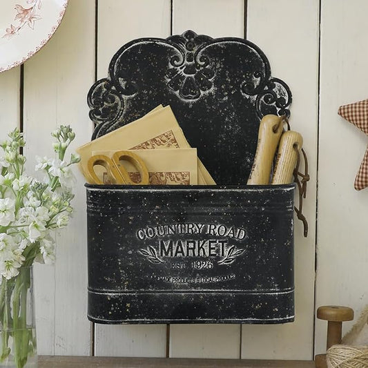 Metal Hanging Storage Baskets Wall Baskets for Mail, Files,Flowers, Books & Accessories, Wall-Mounted Organizer for Entryway, Kitchen, Office, French Farmhouse Decor (Black) by Unknown