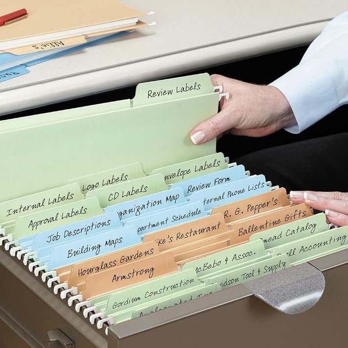 Smead FasTab Hanging File Folder, 1/3-Cut Built-in Tab, Letter Size, Assorted Pastel Colors, 18 Count (64054) - Image 2