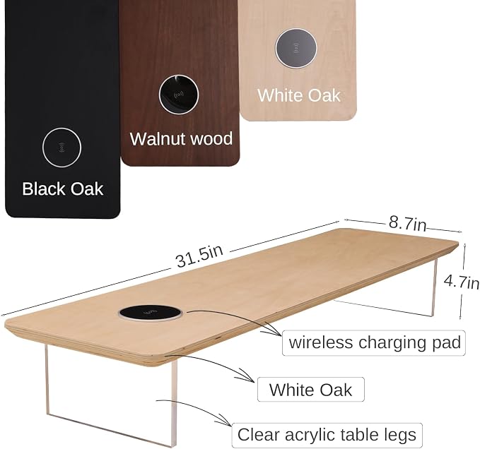 SUIBIAN White Monitor Stand Riser with Wireless Charging 31.5Inch Large, Computer Monitor Stand,Wooden Desktop Organizer Shelf for Office Desk Computer,Laptop,TV (White Oak) - Image 3