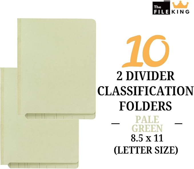 The File King Two Divider Pressboard Classification Pale Green File Folder - Letter Size | Box of 10 | End Tab | 2” Expansion | Six 2-Inch Fastener Prongs | Made in America - Image 2