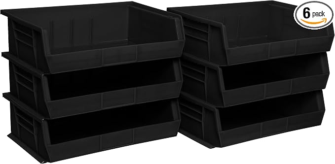 Akro-Mils 30255 AkroBins Plastic Storage Bins, 11"x16"x5", Black, 6-Pack | Space-Saving Stackable Bins for Garage, Pantry, Craft Organization by Akro-Mils