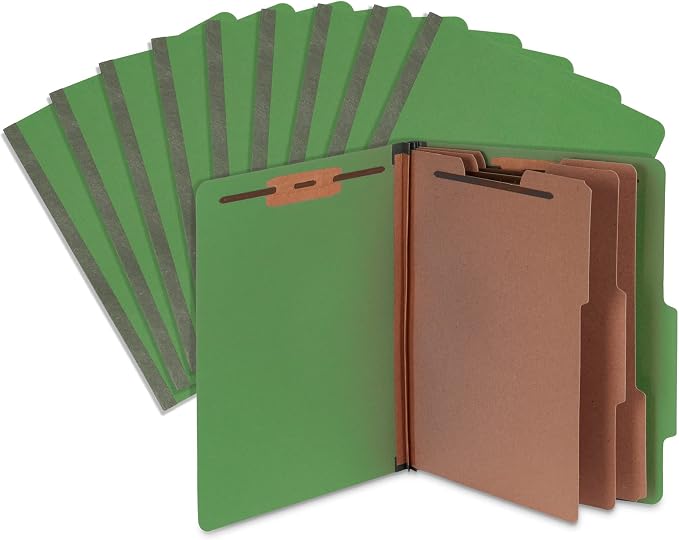 Blue Summit Supplies 10 Green Classification Folders, 3 Divider, Letter | Heavy duty 25pt green pressboard, 3 dividers, 2 in expansion, 2 prong, medical records and client files by BlueSummitSupplies