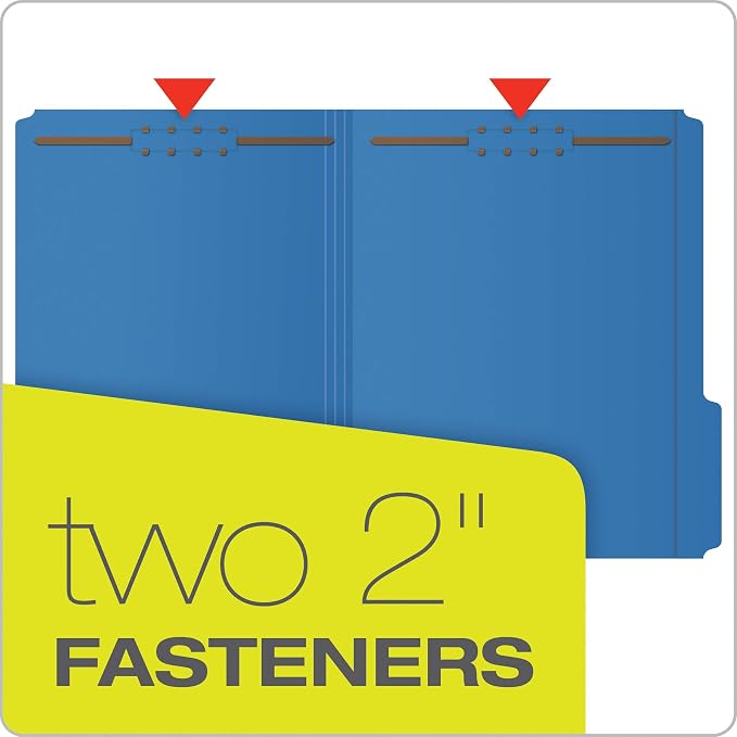 Pendaflex Fastener Folders, 2 Fasteners, Letter Size, Blue and Green, 1/3 Cut Tabs in Left, Right, Center Positions (50 per Box) - Image 3