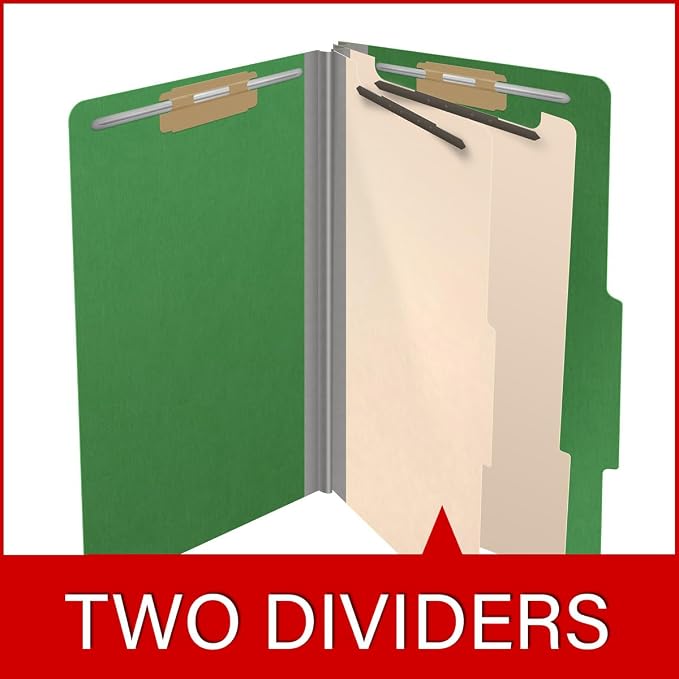 25 Pt. Pressboard Classification Folders, 2/5 Cut ROC Top Tab, Legal Size, 2 Dividers, Moss Green (Box of 10) - Image 8