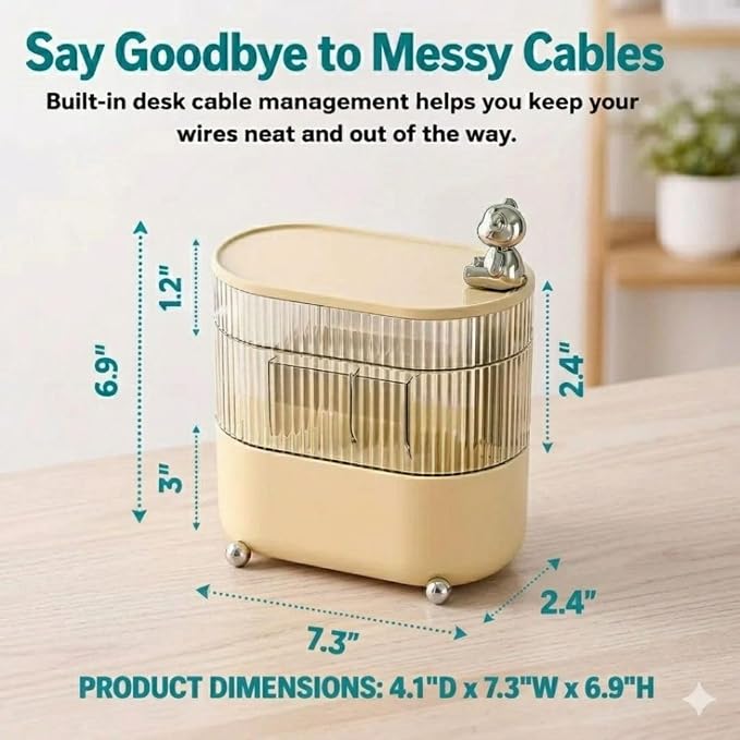 360 Rotating Desk Organizer, 3-Tier Removable Compartments | Jewelry Organizers and Storage, Hair Accessories Organizer, Makeup Vanity Tray, Cute Office Decor Women, Cable Holder - Image 3