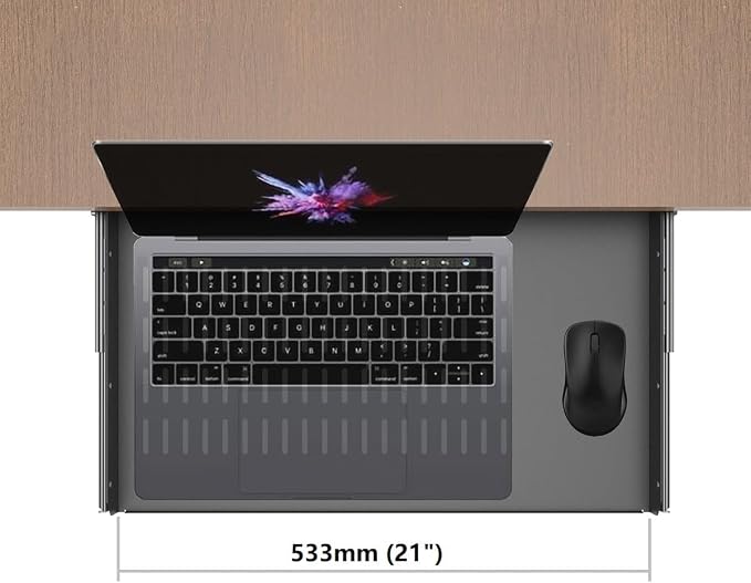 21 inch Sliding Under Desk Laptop Mount Tray with Air Vents | Metal Under Desk Slide Out Tray for Laptop (21 Inch) - Image 3