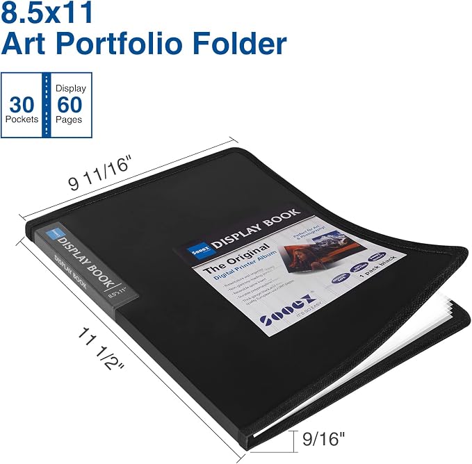 Sooez 30-Pocket Binder with Plastic Sleeves 8.5x11,Heavy Duty Art Portfolio | Folder with Clear Sheet Protectors, Display 60 Pages, Presentation Book for Artwork, Document Organizer Binder - 4 Pack - Image 2