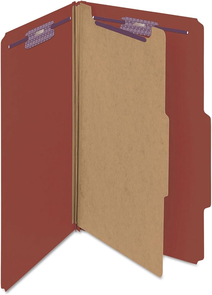 Smead Pressboard Classification File Folder with SafeSHIELD Fasteners, 1 Divider, 2" Expansion, Legal Size, Red, 10 per Box (18775) - Image 8