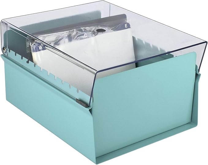 Acrimet 5 X 8 Card File Holder Organizer Box Metal Base Heavy Duty (AZ Index Cards and Divider Included) (Green Color with Clear Crystal Plastic Lid Cover) | With A-Z Index & Non-Slip - Image 3