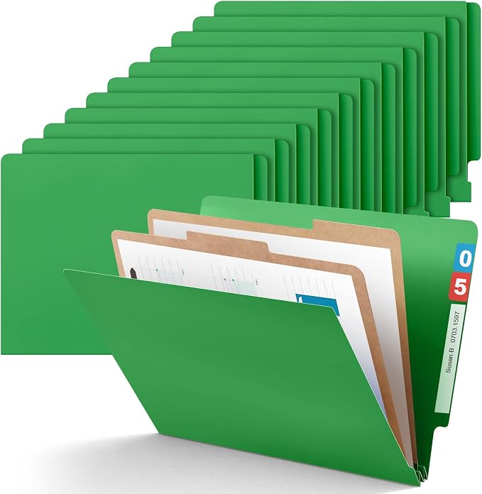 Skyygemm 24 Pack Classification Folders, Letter Size,2 Dividers,Green | Pressboard File Folders, 2 Prong Fasteners, 2" Expanding, Manila, End Tab, for Office School Legal Records Medical by Skyygemm