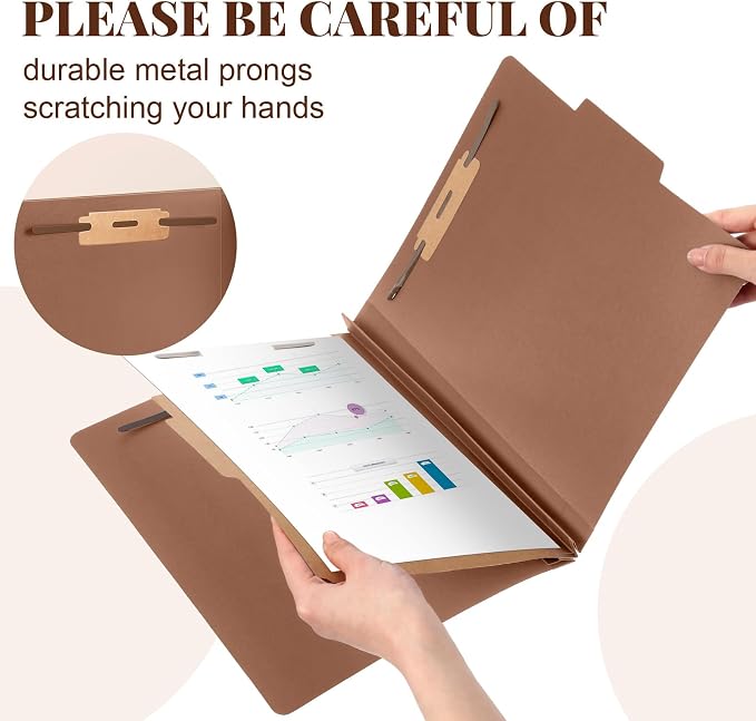 AmazingSpark 24 Pcs Classification Folder Letter Size Bulk 1 Divider Pressboard File Folder with Expansion 2 Prong Fastener Heavy Duty Office File Organizer for School Medical Document(Kraft Paper) - Image 4