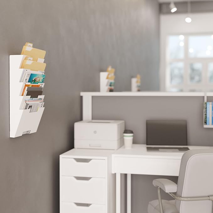 Wallniture Lisbon Metal Wall File Holder Organizer, Wall Mount File Holder, 5-Tier Office Decor and Magazine Holder, File Folders Letter Size White Rack - Image 5