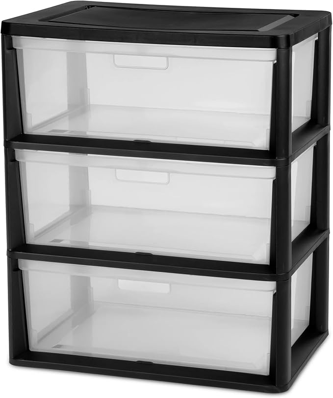 3-Drawer Storage Tower, Plastic Organizer with Clear Removable Bins, Black by Unknown