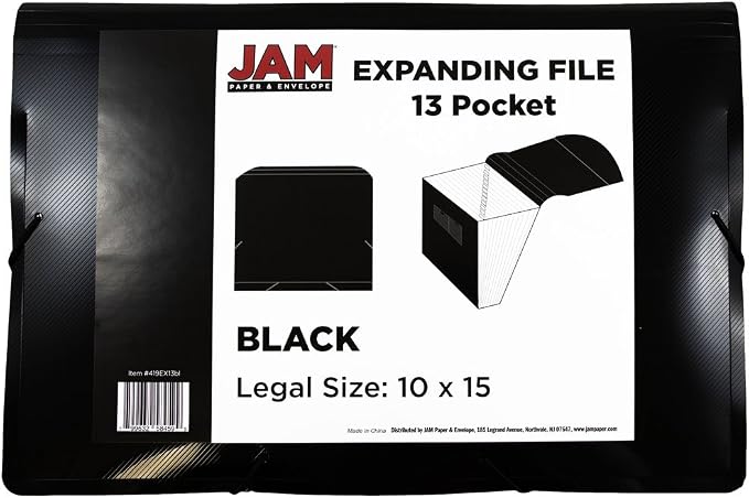JAM PAPER Accordion Folders - 13 Pocket Plastic Expanding File - Legal Size - 10 x 15 - Black - 2/Pack - Image 2