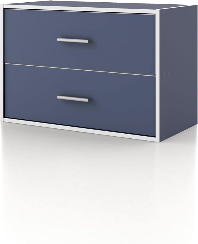Homes: Inside + Out Apexa 2-Drawer Wooden Stackable Storage Drawers, Small Food Pantry Cabinet, Cajonera De Madera, Underbed Drawer Dorm Teen Room Decor & Bedroom, Home Office, Kitchen, Steel Blue by HOMESInsideOut