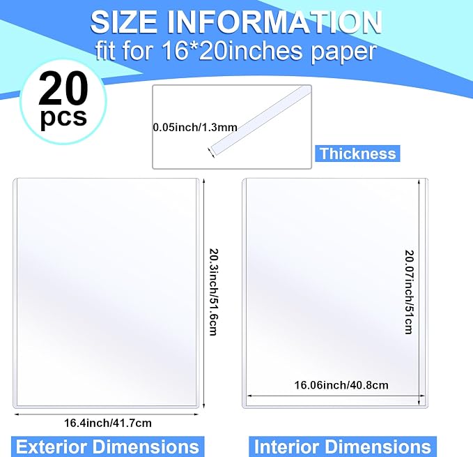Sherr 20 Pcs 16 x 20 Inches Rigid Print Protectors Clear Hard Plastic Sheet Protectors Poster Sleeves for Protect Store and Display Photographs, Prints and Documents - Image 2