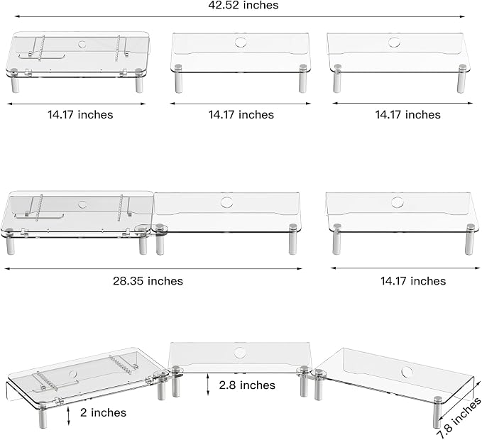 Clear Acrylic Dual Monitor Stand Riser,Laptop Riser Adjustable to 8 Angles | Double Computer monitor riser for desk for 2 Monitors,Desktop organizer Stand for Laptop,PC,Printer,TV，Cute Desk Accessories - Image 6