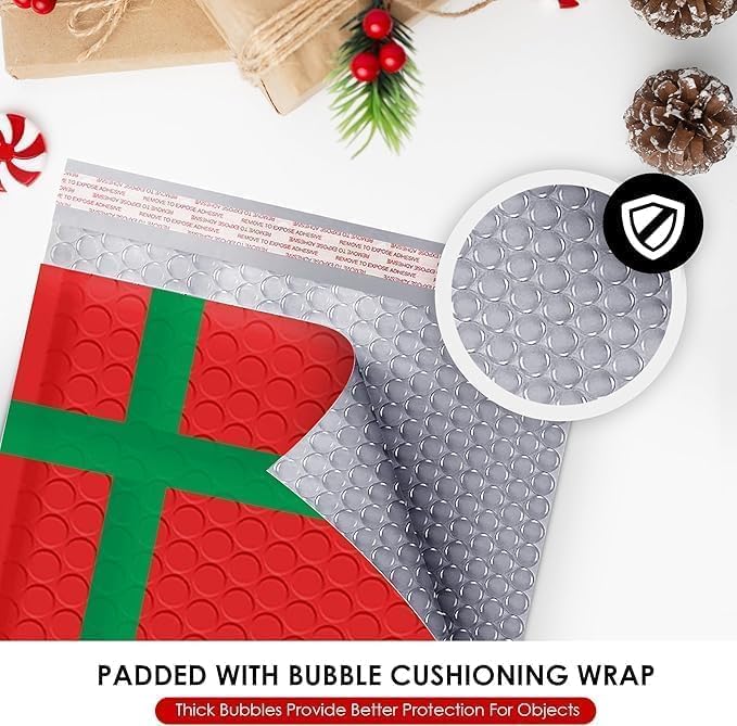 Christmas Bubble Mailers 9.5x14.5 Poly Padded Envelopes #4, 200 Pack - Image 5