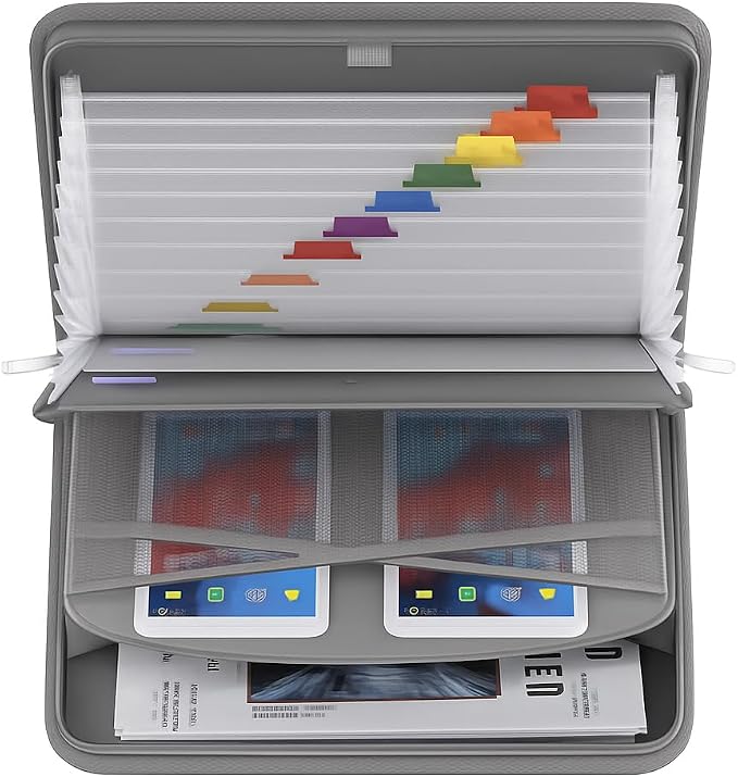 Fireproof Accordion File Organizer – Fireproof File Folder & Expanding Paperwork Organizer with Handle, Travel File Organizer for A4/Letter Documents, 13-Pocket (Grey) - Image 7