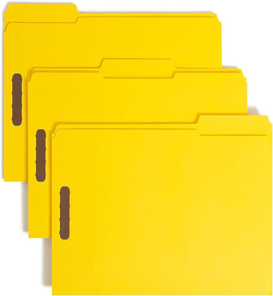 Smead Fastener File Folders, 50 Count, Yellow, Reinforced 1/3-Cut Tabs, 2 Fasteners, Letter Size (12940) (Pack of 5) by SMEAD