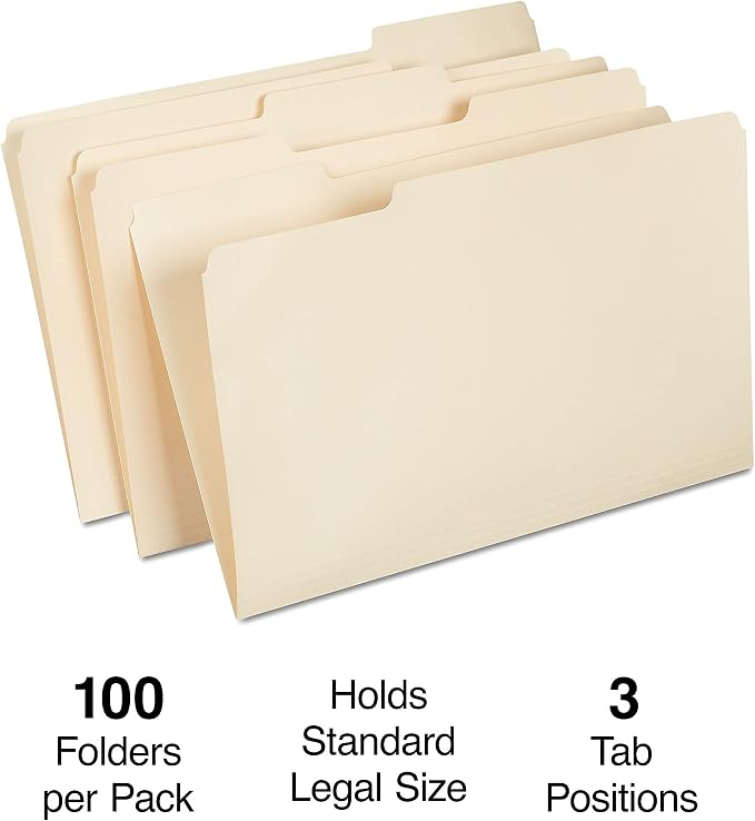 Staples File Folders, Legal Size, 1/3‑Cut Tabs, Manila, Durable Paper Stock, 200/Carton - Image 4