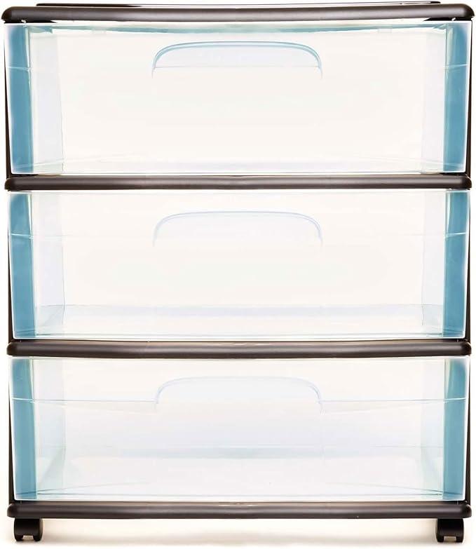 HOMZ Drawer Tower, 3-Tier Storage Cart with Removable Wheels, White Frame | Wide Plastic Organizer with Clear Bin Drawers for Bedroom, Bathroom, Home Office, and Dorm Rooms - Image 9