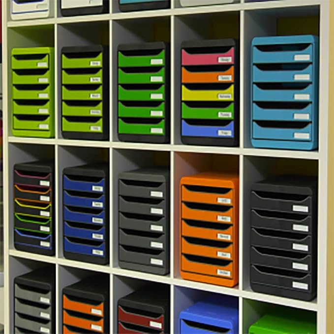 Exacompta - Ref 3097298D - BIG-BOX PLUS Desktop Drawer Set - 5 x 43mm Drawers, Suitable for A4+ Documents, 347 x 278 x 271mm, 100% Recycled Plastic - Black/Glossy Harlequin - Image 10