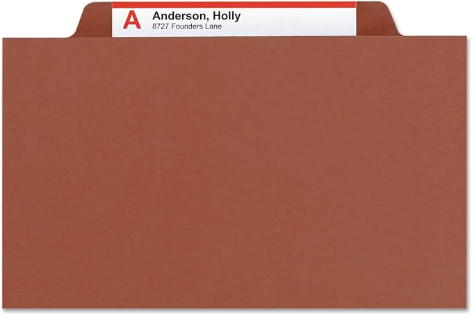 Smead Pressboard Classification File Folder with SafeSHIELD Fasteners, 1 Divider, 2" Expansion, Legal Size, Red, 10 per Box (18775) - Image 4