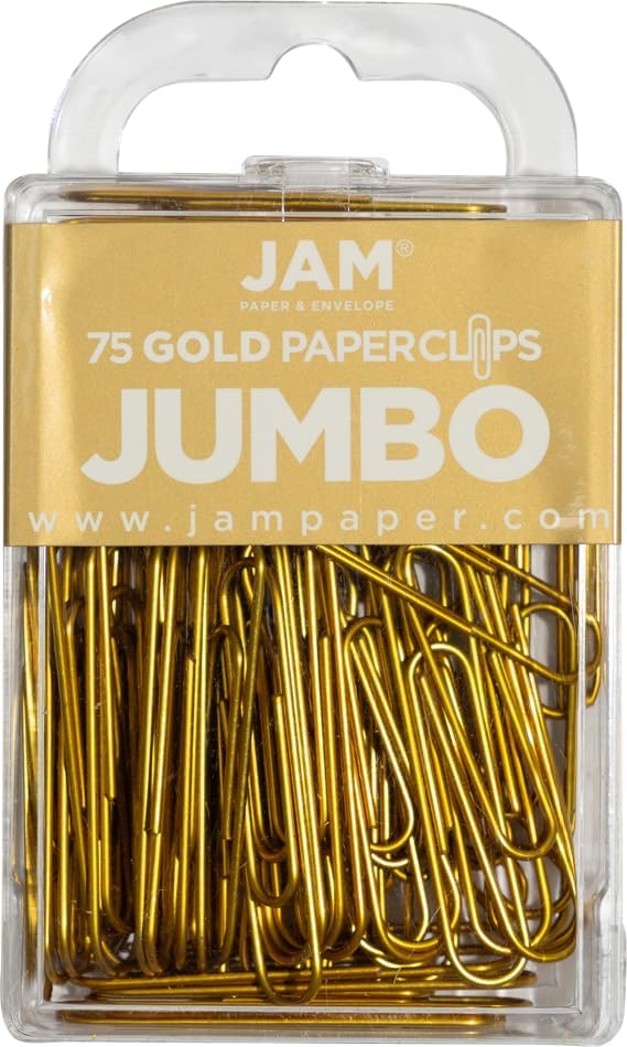 JAM Paper Colored Jumbo Paper Clips - Gold Paperclips - 75/pack - Image 2