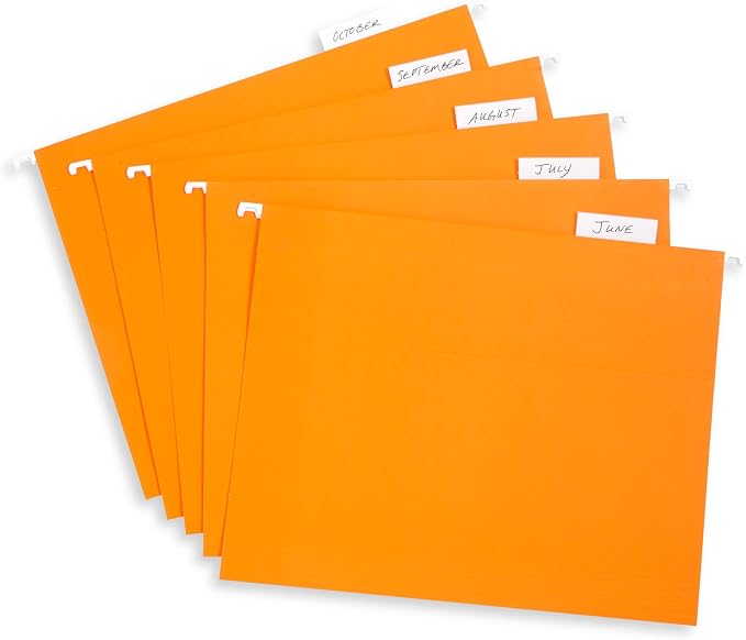 Blue Summit Hanging File Folders, Letter Size, Orange, Great for Organizing and Easy File Storage, 50 Per Box | Reinforced letter size, 1/5 cut tabs, plastic tabs and inserts included, for filing cabinet, home, and office - Image 6