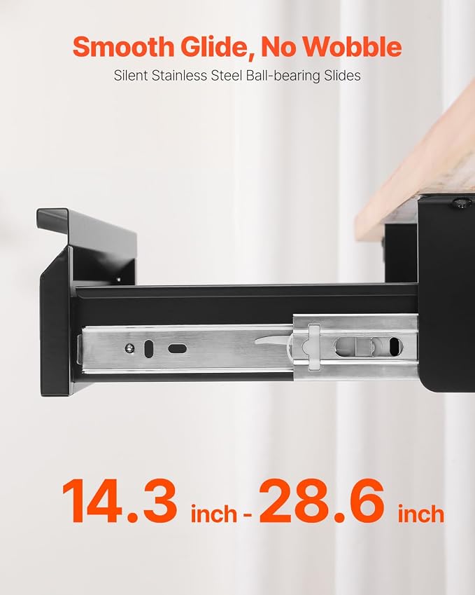 VEVOR Under Desk Double Stacked Lockable Slide Out Drawer, 13 inch Lockable Under Table Pull-out Drawer Attachment for Sit Stand Workstation, Secure Under Desk Storage Organizer, Black - Image 4