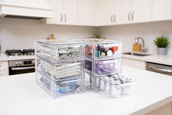 4 Pack Clear Stackable Storage Drawers, 3.95" H Easily Assemble Acrylic Organizer Bins - Multi-Use for Make up, Closet, Pantry, Bathroom, Medicine, Kitchen Cabinet & Undersink Organization - Image 5
