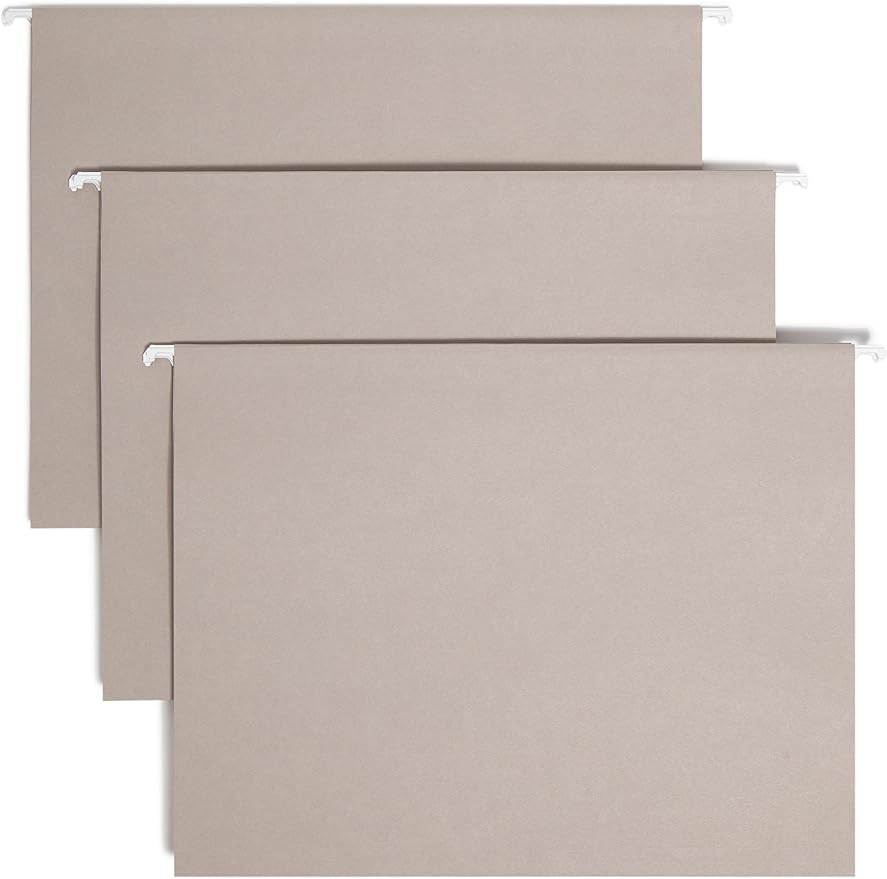 Smead Colored Hanging File Folder with Tab, 1/5-Cut Adjustable Tab, Letter Size, Gray (64063), (Pack of 10, 250 Count Total) by SMEAD