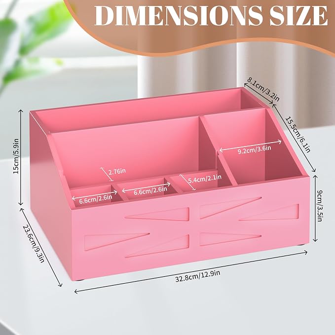 Wood Mail Organizer Countertop,Farmhouse Desk and Kitchen Countertop Storage, Letter Sorter, Desk Mail and Bill Organizer, Desktop File and Paper Holder (Pink) - Image 2
