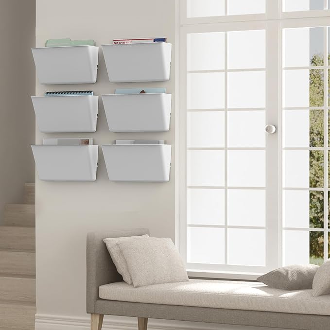 Gawerk Clear Acrylic Single Pocket, Plastic Hanging Wall Mount File Holder for Office Home (White, 5 Pack) - Image 6