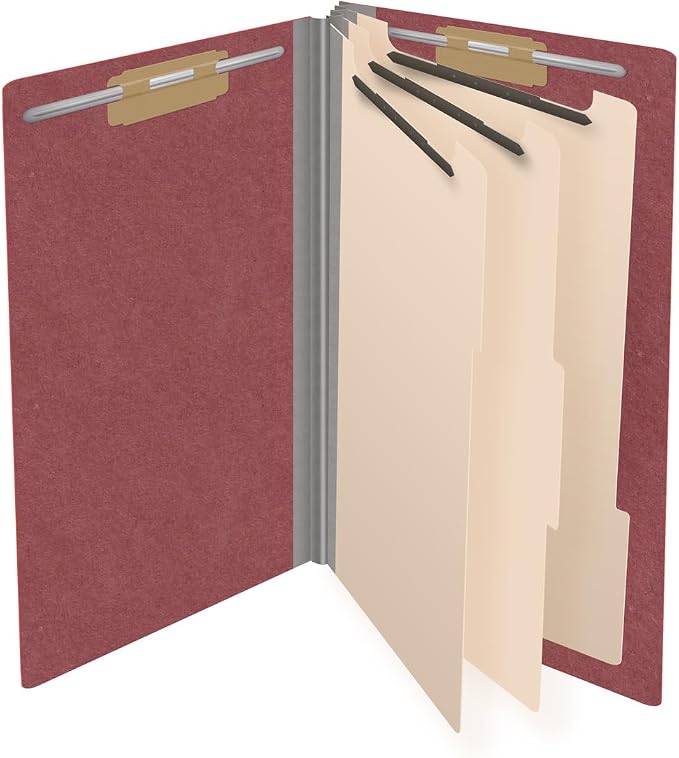 Ecom Folders End Tab Pressboard Classification Folders | Legal Size 25 Pt Type III Stock with 3 Dividers & 3" Tyvek Expansion | 2 Fasteners Pos 1 & 3 for Medical & Office Docs | Dark Red, Box of 10 - Image 4