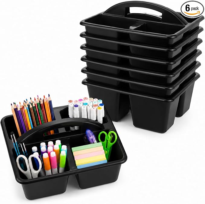 gisgfim 6 Pack Plastic Classroom Caddy with 4-Compartments Plastic Storage Caddies with Handle 4 Compartments Table Caddy Organizer Versatile Table Caddies for Classroom Office, Black by gisgfim