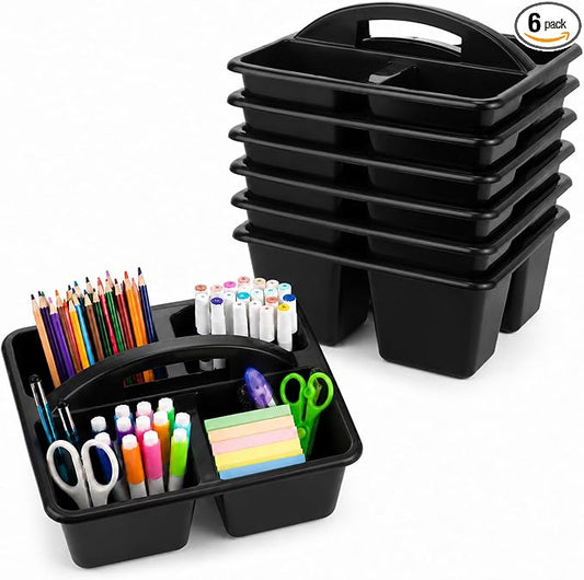 gisgfim 6 Pack Plastic Classroom Caddy with 4-Compartments Plastic Storage Caddies with Handle 4 Compartments Table Caddy Organizer Versatile Table Caddies for Classroom Office, Black by gisgfim