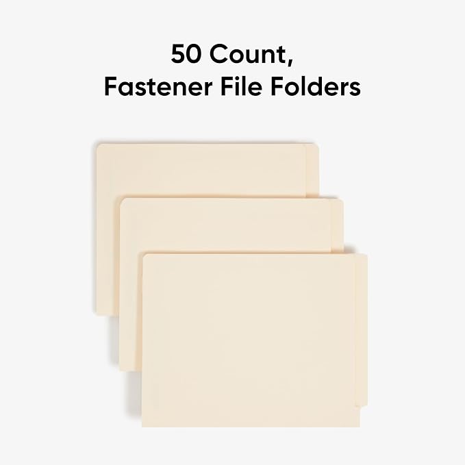 Smead Heavyweight End Tab Fastener File Folder, Shelf-Master® Reinforced Straight-Cut Tab, 2 Fasteners, Letter Size, Manila, 50 per Box (34215) - Image 2