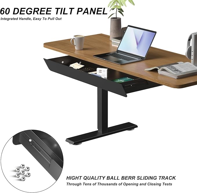Large Under Desk Mounted Sliding Drawer with 2 Cable Hole and 60 Degree Tilt Panel to Pull Out, 22.4'' Long & 9.2'' deep Large Storage Organizer for Sit Stand Workstation - Image 5
