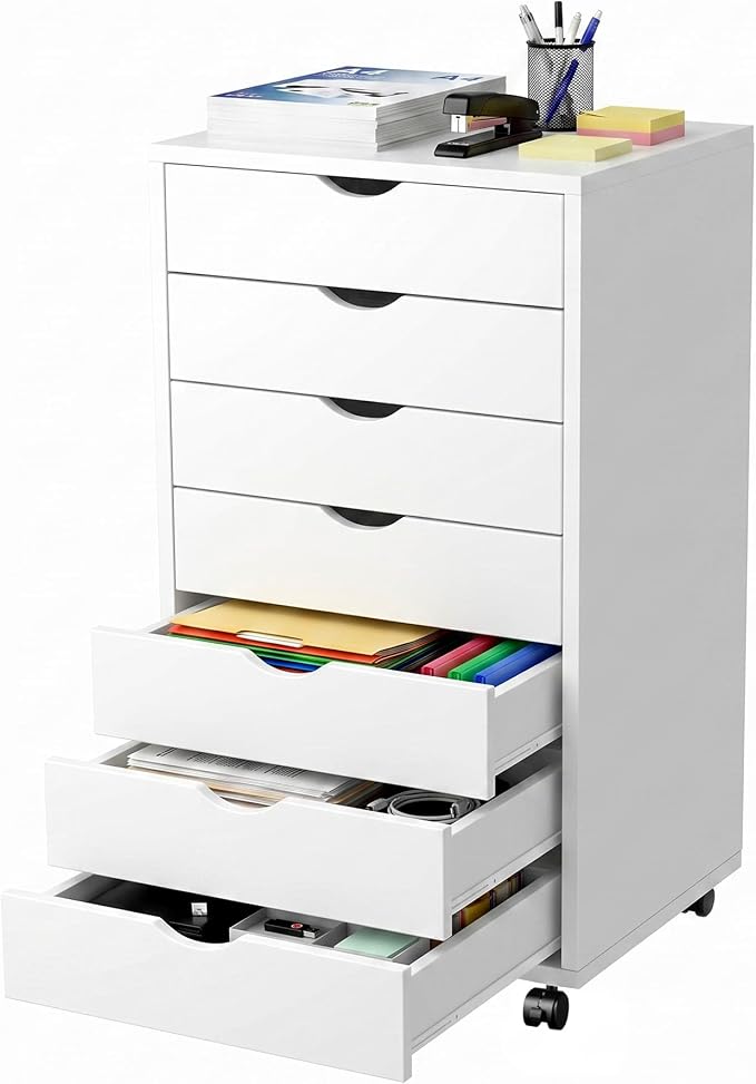 7 Drawer Mobile File Cabinet, Office Storage Cabinet, with Drawers | 7 Drawers Office Storage Cabinet with Wheels, Mobile File Cabinet for Desk Drawer Storage, Drawers and Office Furniture by Hexago