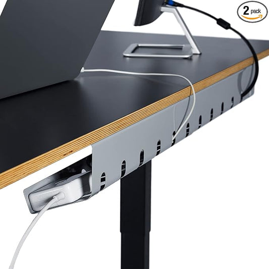 PAMO Cable Management Under Desk, Set of 2 - Grey/Silver | Easy under-table mounting keeps cables organized, includes 10 cable ties for a clean and tidy office or home workspace. by pamo