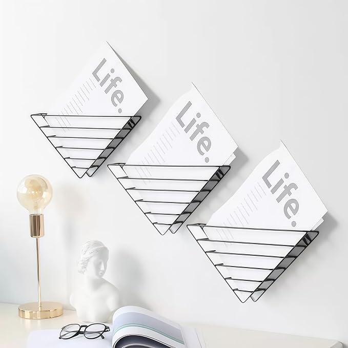 CROISSANT Wall Mounted File Organizer,Metal Magazine Basket, Wall Mounted Magazine Rack, Suitable for Hanging File Folders for Office Living Room (Black, 4 Pack) - Image 3