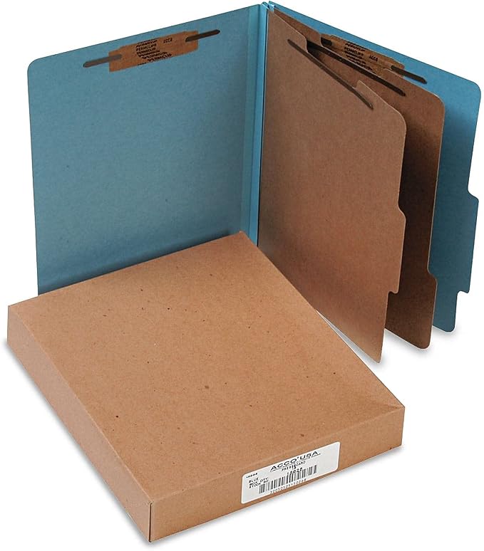 ACCO Classification Folders with Fasteners, Pressboard, 6-Part, Letter Size, Blue, 10 per Box (A7015026) - Image 2